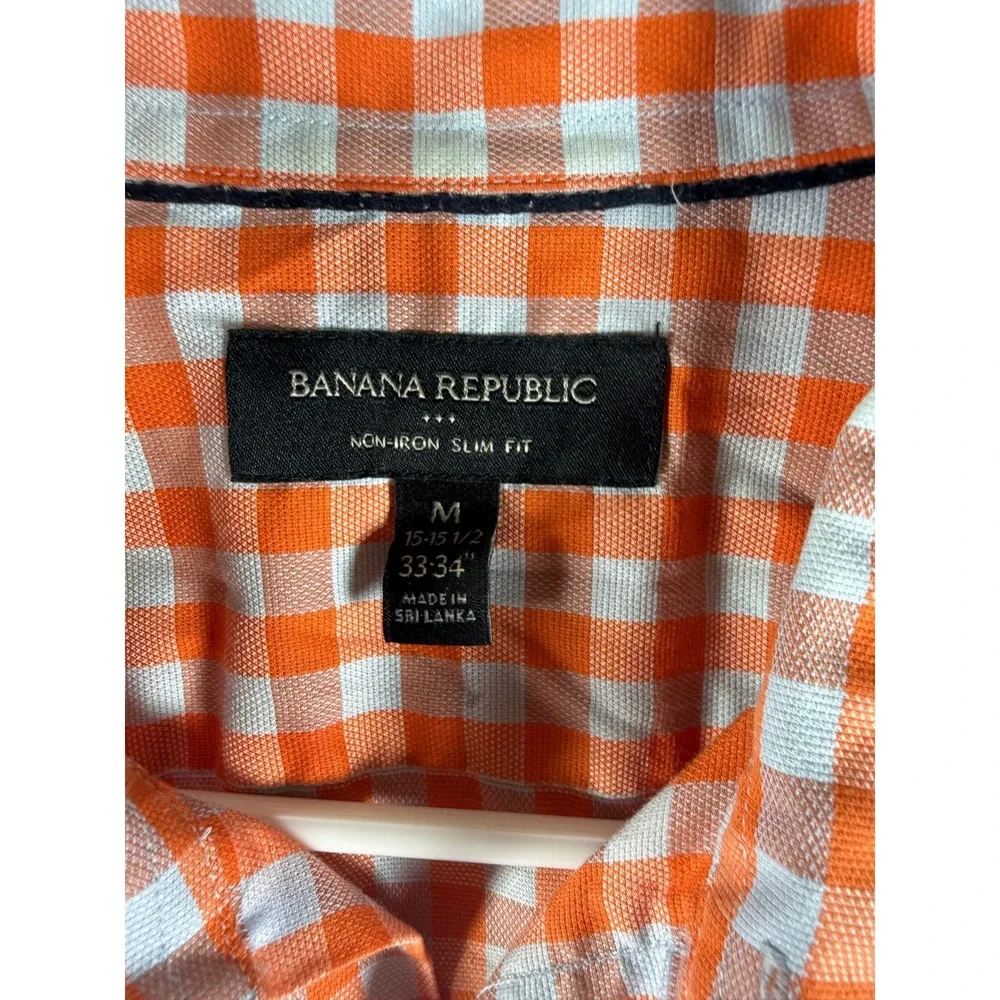 Banana Republic Mens Orange Gingham Non-Iron Slim Fit Button Down Shirt Medium